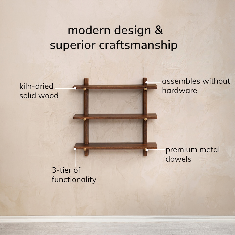 image 1 of Oliver Floating Shelves - 3 Tier Solid Wood Wall Shelf