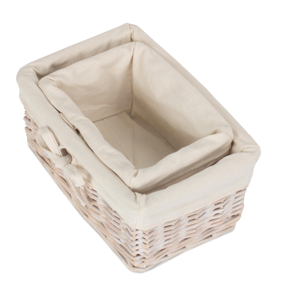 image 1 of Set of 2 White Wash Finish Cotton Lined Willow Tray | White | White | Not provided