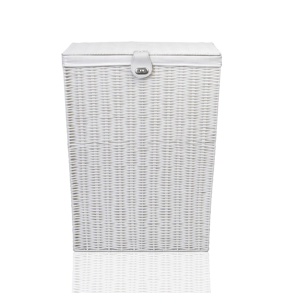image 1 of Resin Laundry Clothes Basket with Lid, Lock & Removable Cloth Lining – Woven Storage Hamper for Laundry, Bedroom & Bathroom – Available in Medium & Large Sizes