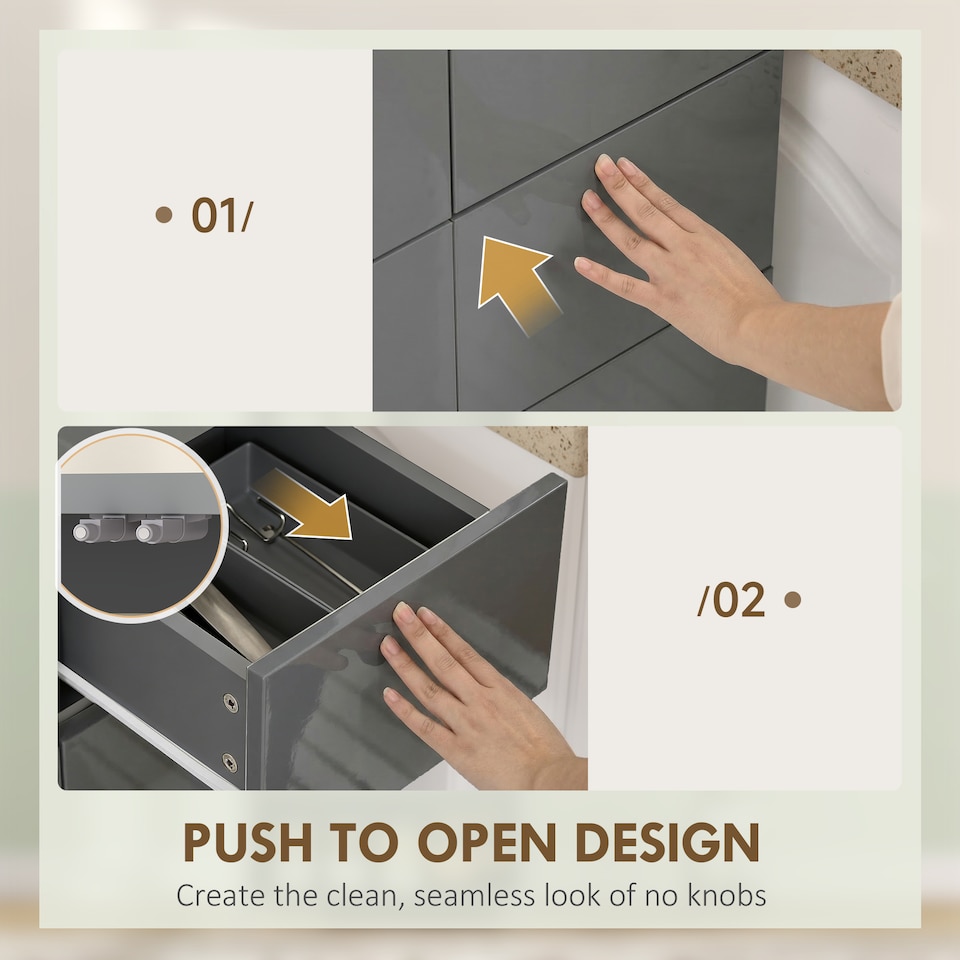 image 1 of HOMCOM Kitchen Cupboard Storage Cabinet Push Open Doors and Drawers, Grey