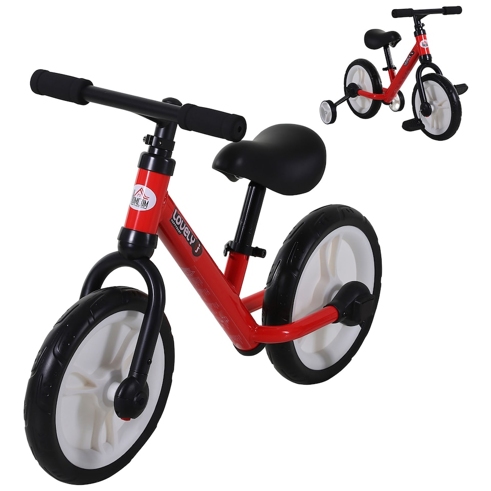 image 1 of HOMCOM 11 Inch Kids Balance Bike Training Pedal Bicycle With Removable Stabilizers EVA Tyres Adjustable Seat Height 2 to 5 Years Gift for Boys Girls Red