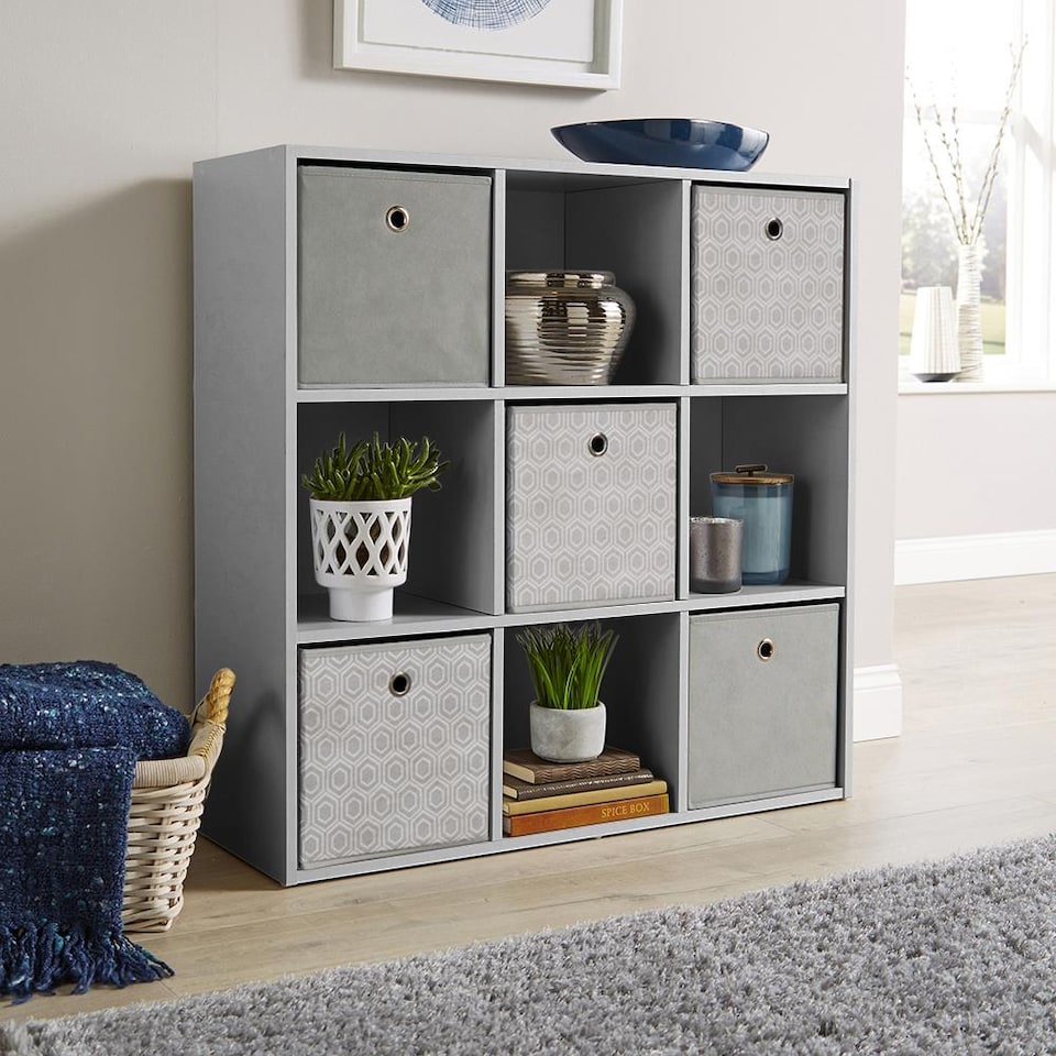 image 1 of Storage Cube 9 Shelf Bookcase Wooden Display Unit Organiser | Grey