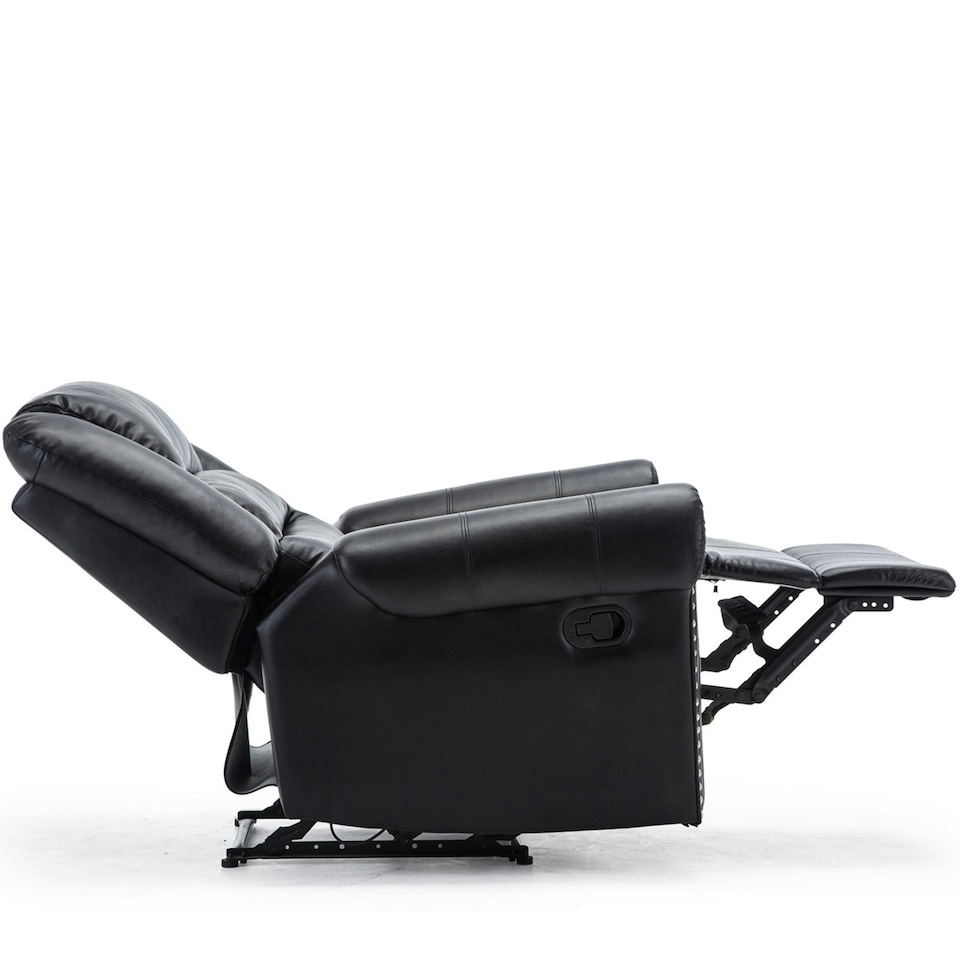 image 1 of Denver Bonded Leather Manual Recliner Stud Sofa Home Lounge Chair (Black)