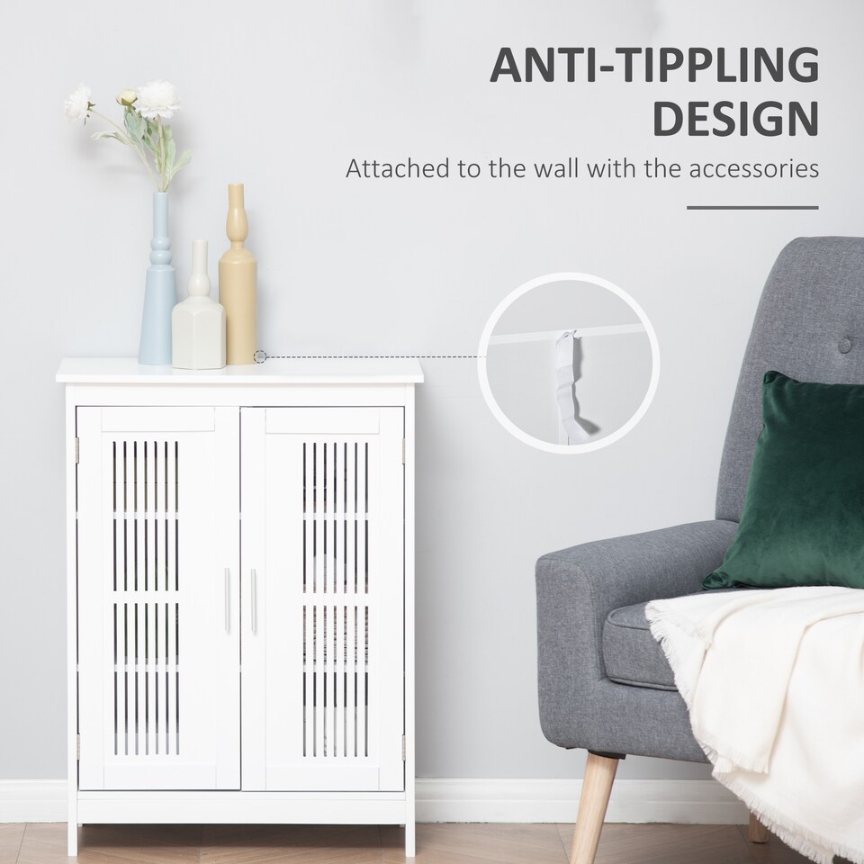 image 1 of kleankin Narrow Bathroom Cabinet, Slim Bathroom Storage Unit with Adjustable Shelves, Freestanding Storage Cupboard 60 x 30 x 80 cm, White | White | White