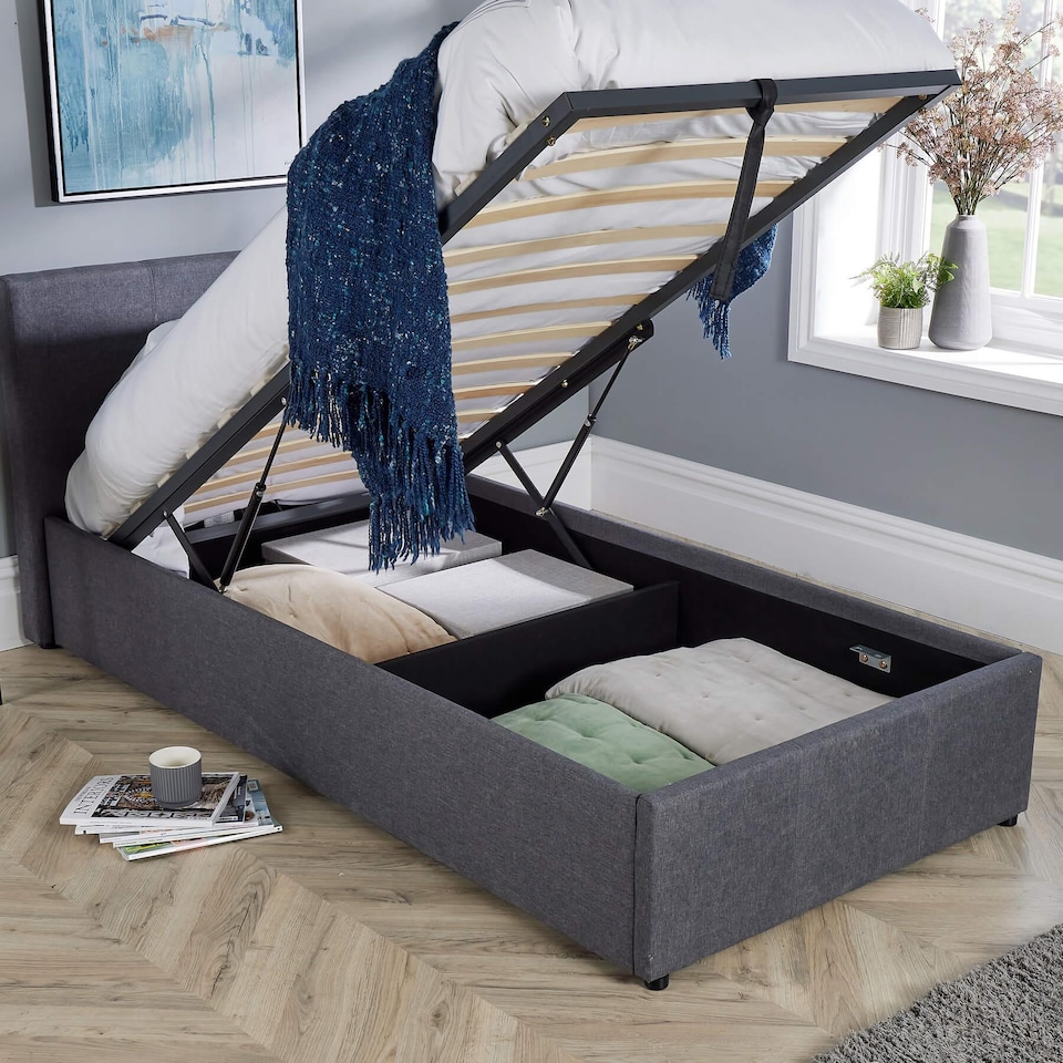 image 1 of Ottoman End Lift Storage Bed Single Hopsack Fabric Bed Frame Gas Lift Furniture