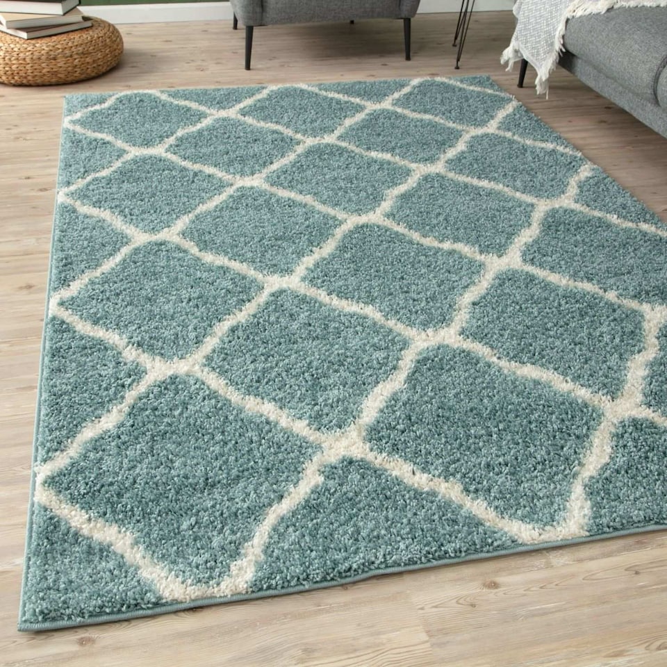 image 1 of The Rugs Moroccan Collection Soft High Pile Shaggy Lattice Floor Rugs and Runners Living Room