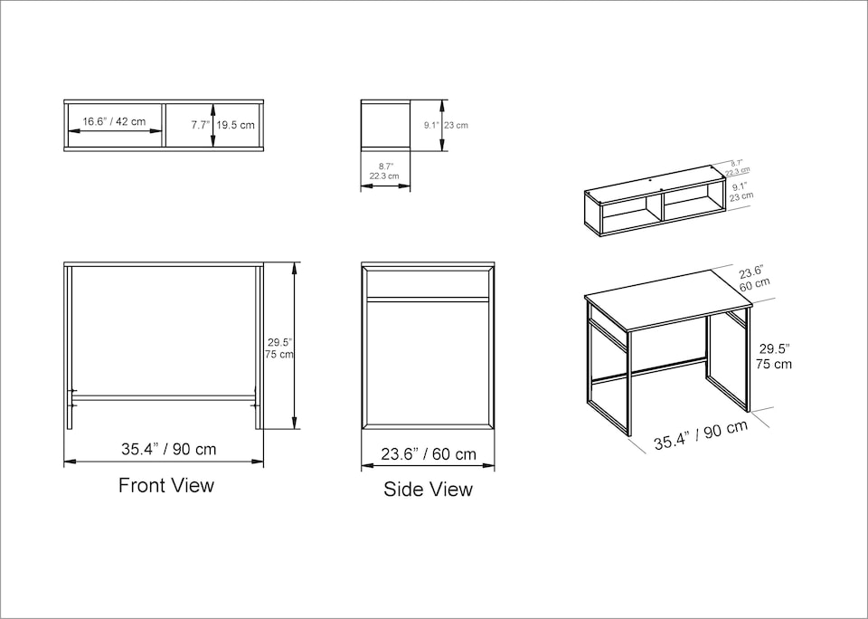 image 1 of Decorotika Hussum Metal Frame Computer Desk with Wall Shelf - 90 cm W x 75 cm H x 60 cm D