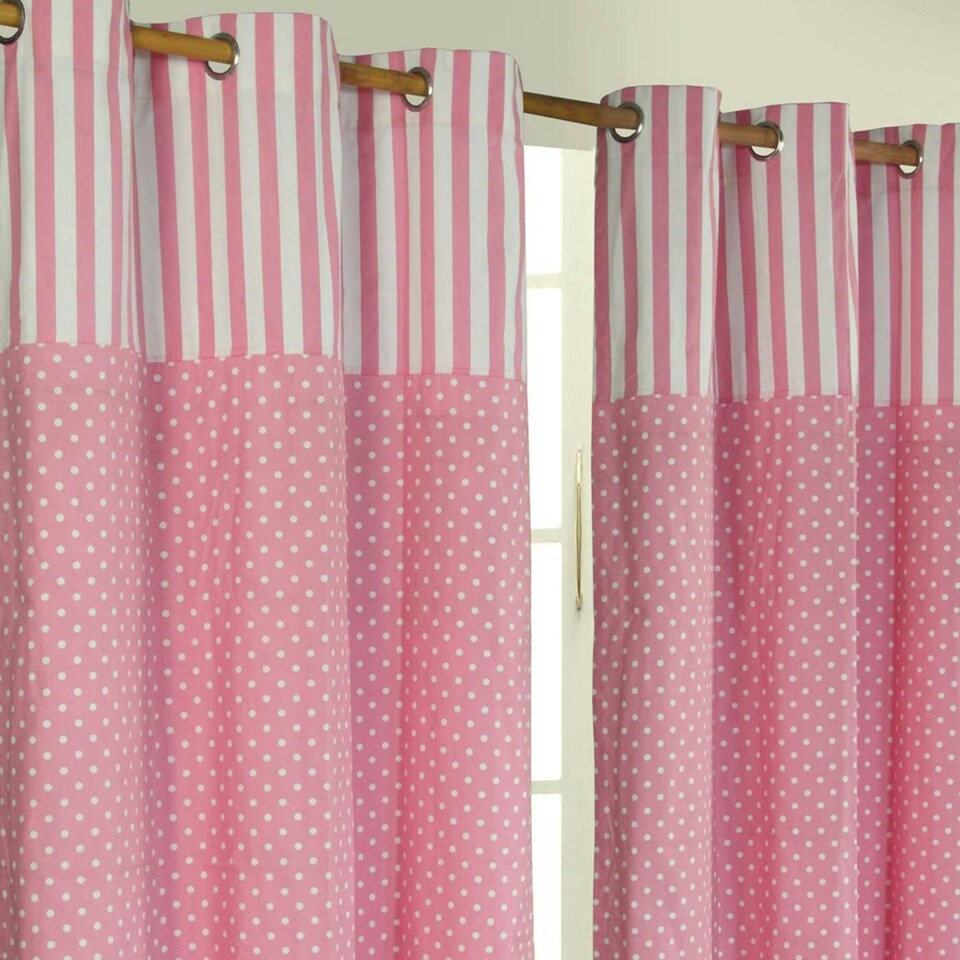 image 1 of Homescapes Polka Dots Pink Ready Made Eyelet Curtain Pair - 137 x 182 cm Drop | Pink | Pink