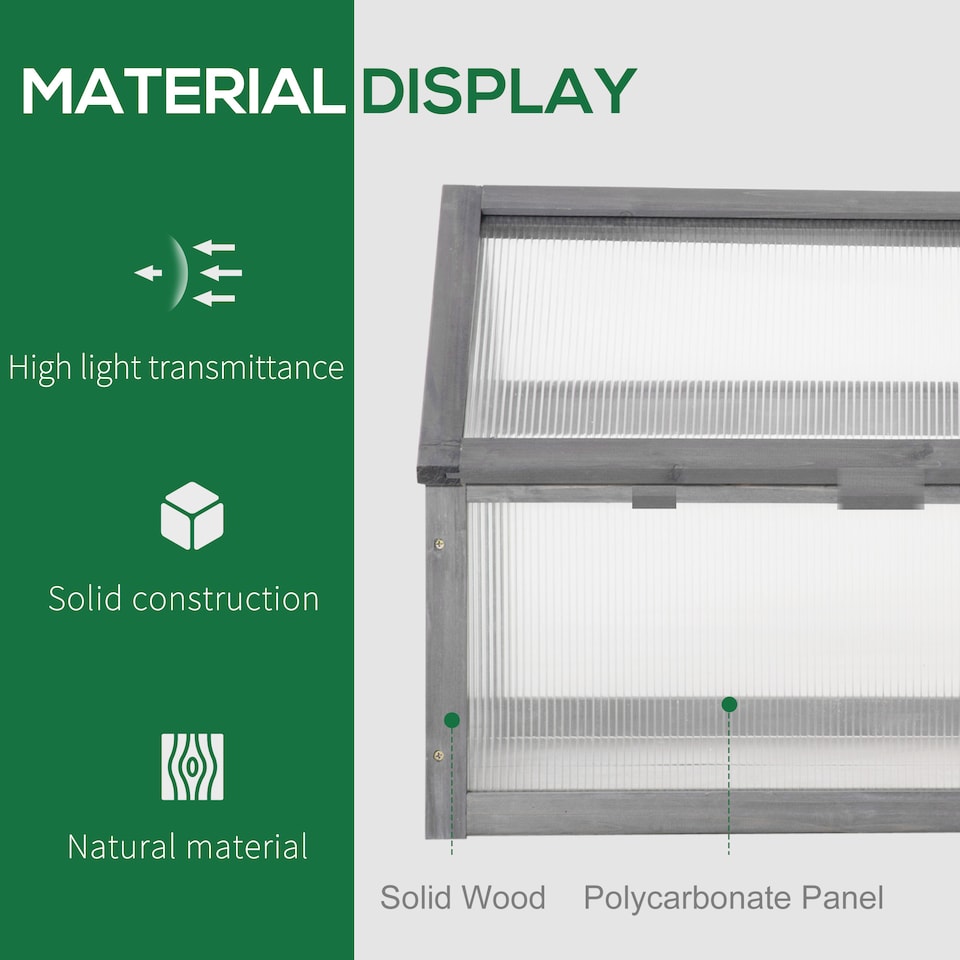 image 1 of Outsunny Wooden Cold Frame Greenhouse Garden Polycarbonate Grow House, Grey