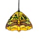 image 3 of Dragonfly Themed Green Stained Glass Tiffany Pendant Lighting Shade with Beads