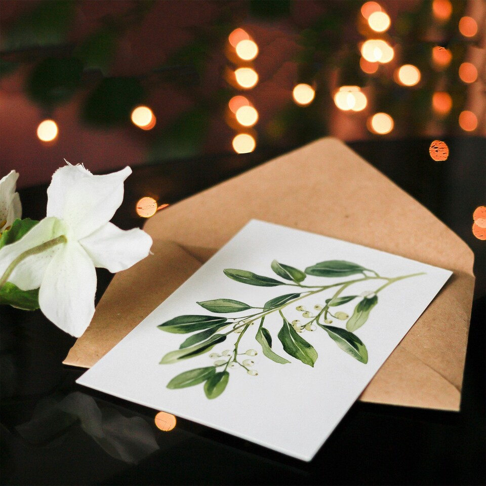 image 1 of Mistletoe Branch Soft Bright Blank For Him Or Her Art Xmas Festive Christmas Card