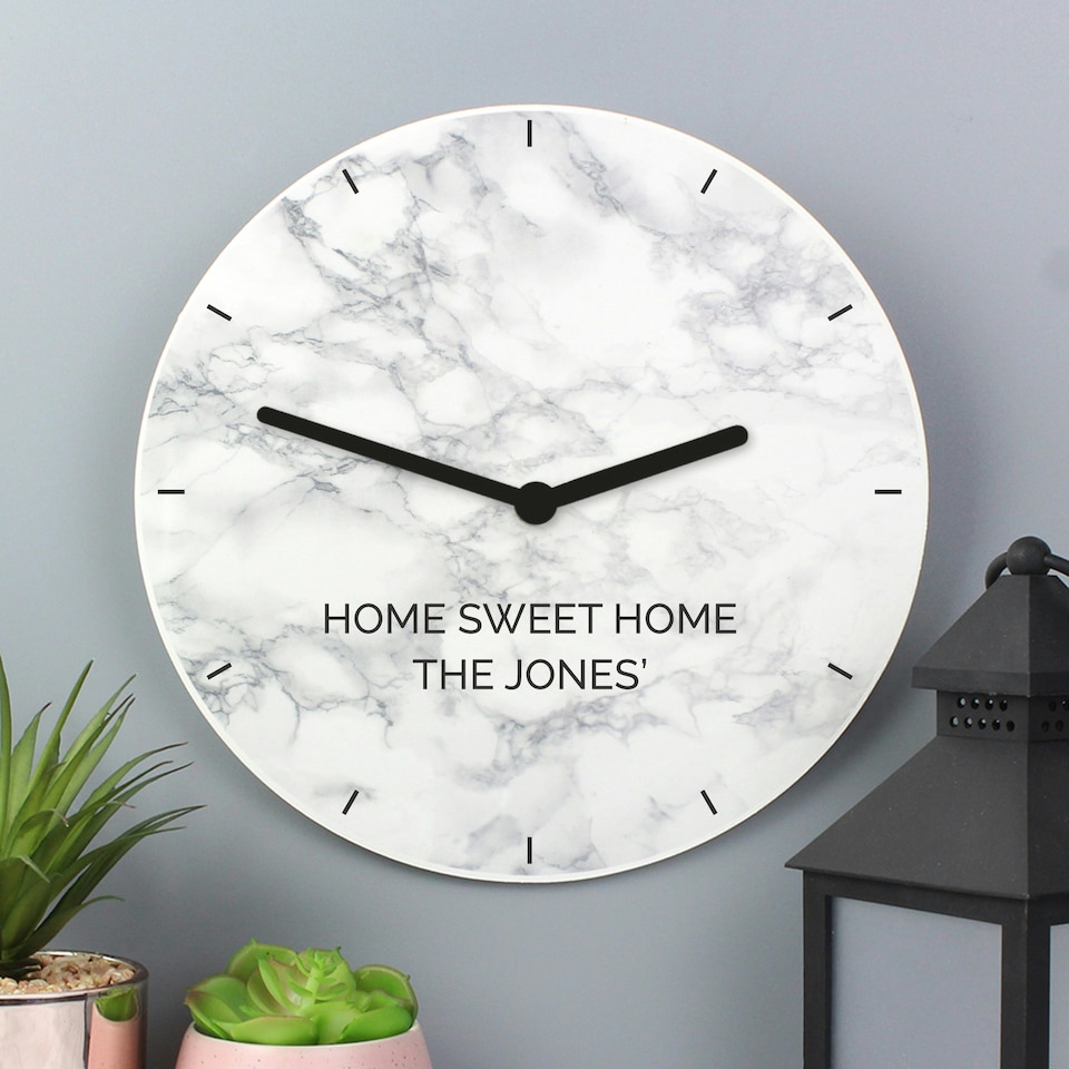 image 1 of Personalised Marble Effect Wooden Clock