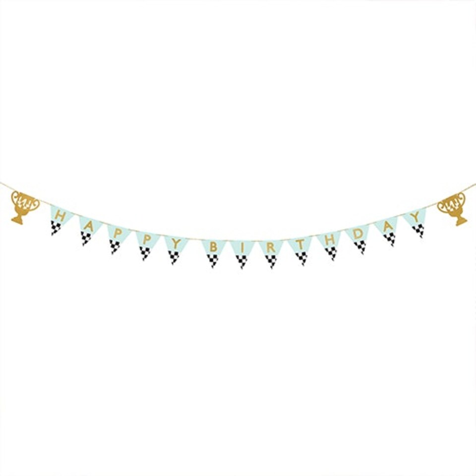 image 1 of Happy Birthday Racing Trophy Cups Pennant Bunting Garland 2.5m