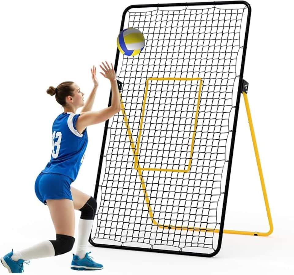 image 1 of London Boutique 122L x 121W cm Adjustable Double-Sided Volleyball Bounce Backer Net, Heavy-Duty Steel Frame