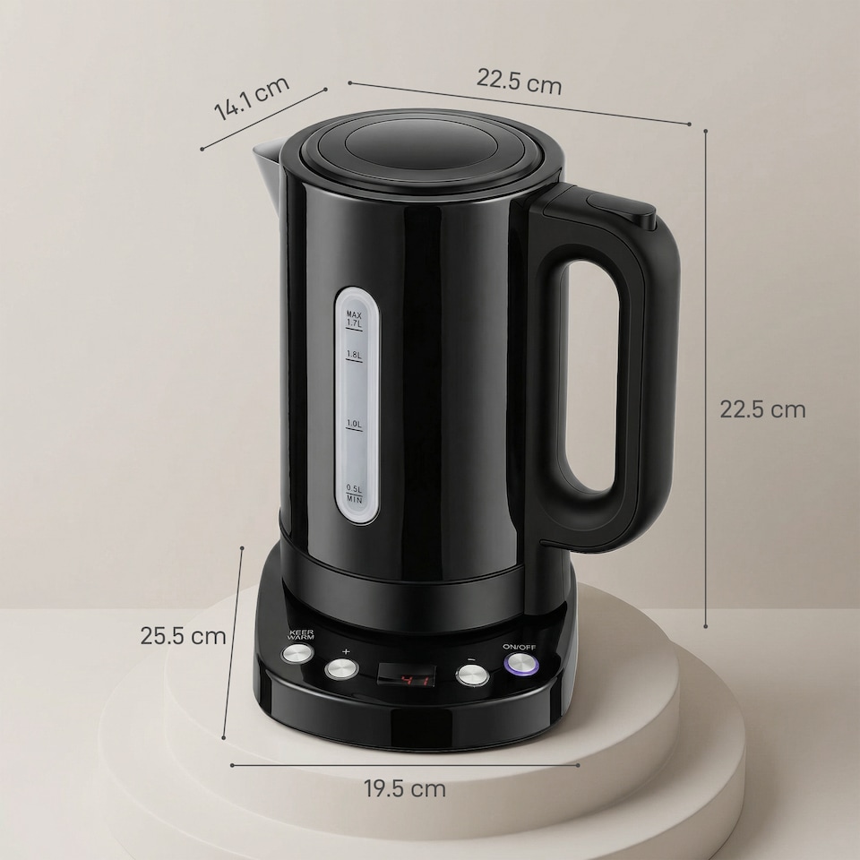 image 1 of HOMCOM Electric Kettle, 1.7L Fast Boil, 3kW Water Kettle with Strix Thermost | Black | Black | 22.5 x 14.1 x 22.5 cm