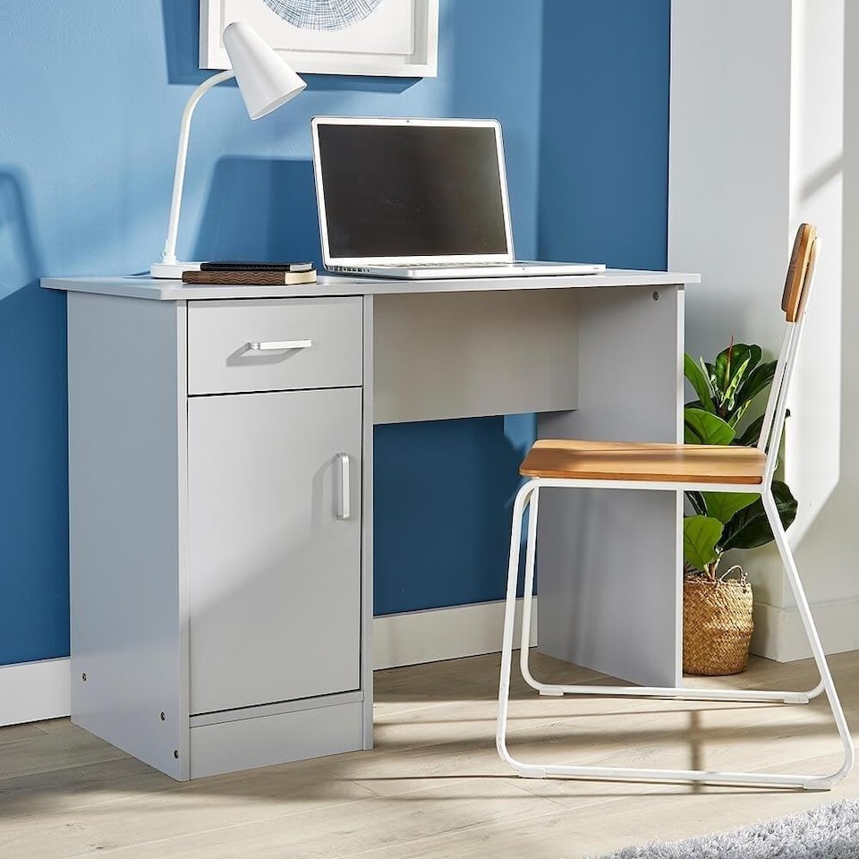 image 1 of Computer Desk 1 Drawer 1 Door Compact Workstation Home Office Table | Grey