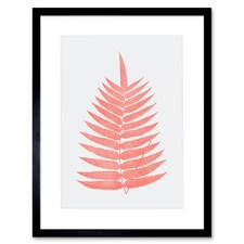 Coral Pink Botanical Fern Frond Leaf Plant Lover 9x7" Black Framed Wall Art Print