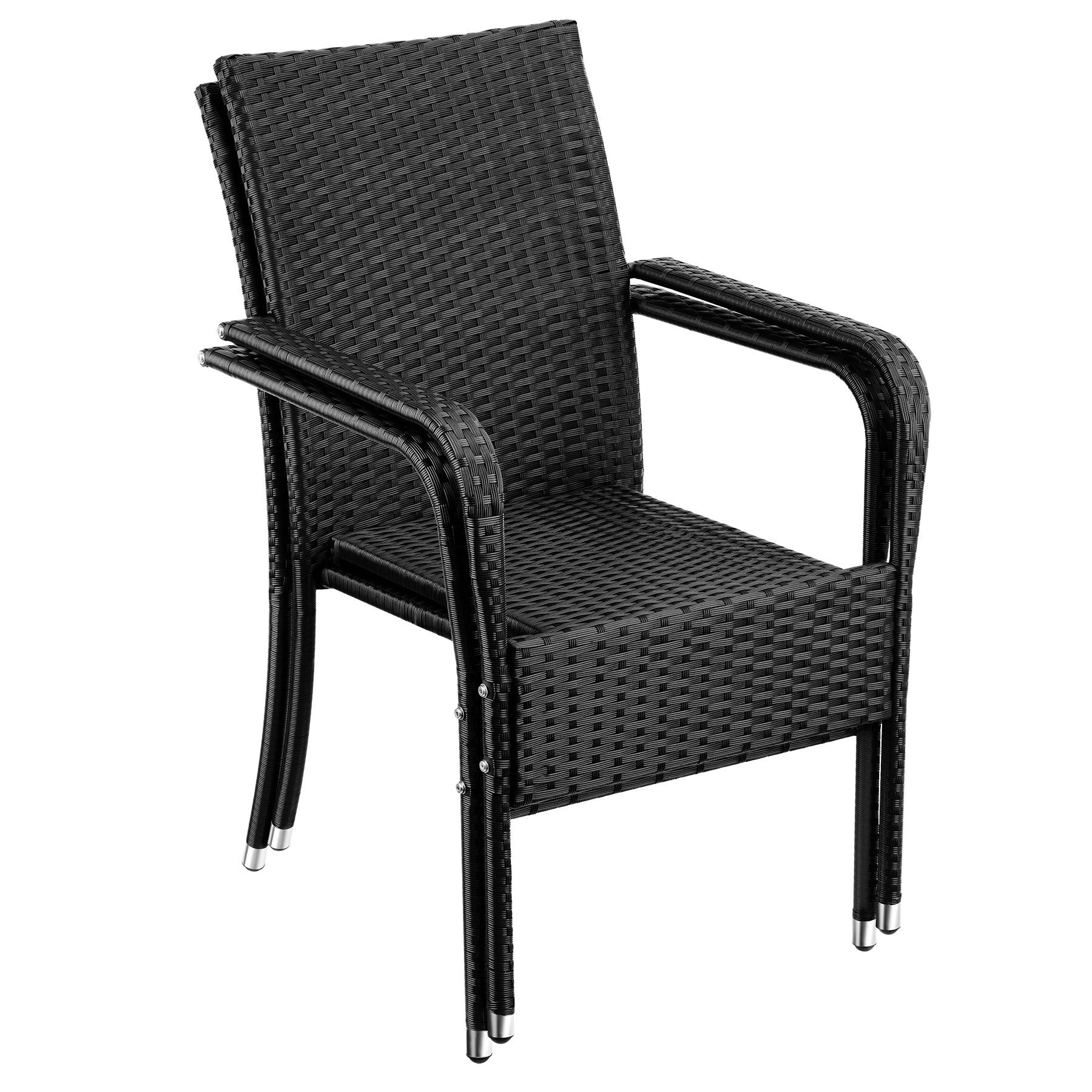 Rattan Garden Chair Girona - polyrattan and steel, weather and sun resistant, stackable | Black | black | 2