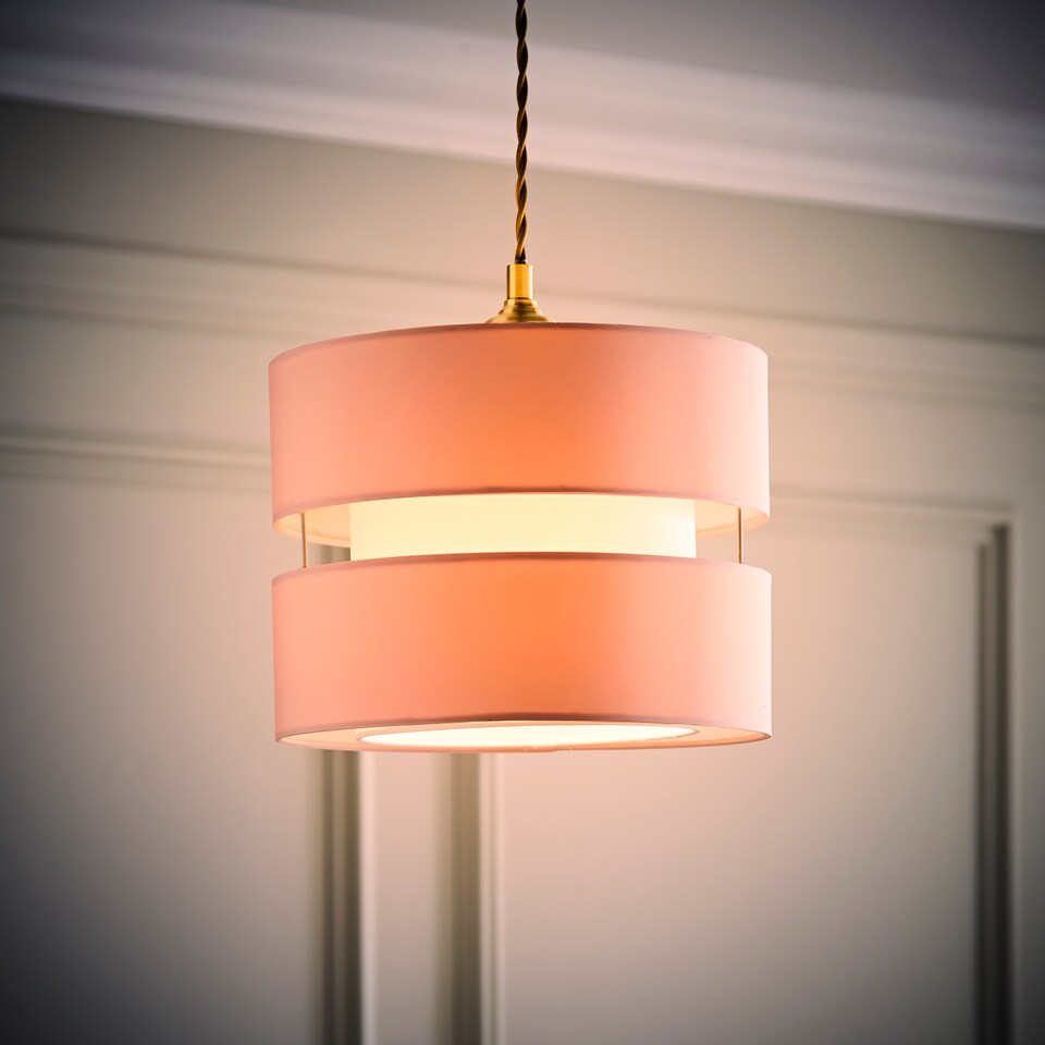 image 1 of ValueLights Sophia Pair of Small Blush 2 Tier Lamp Shades & Bulbs | Pink