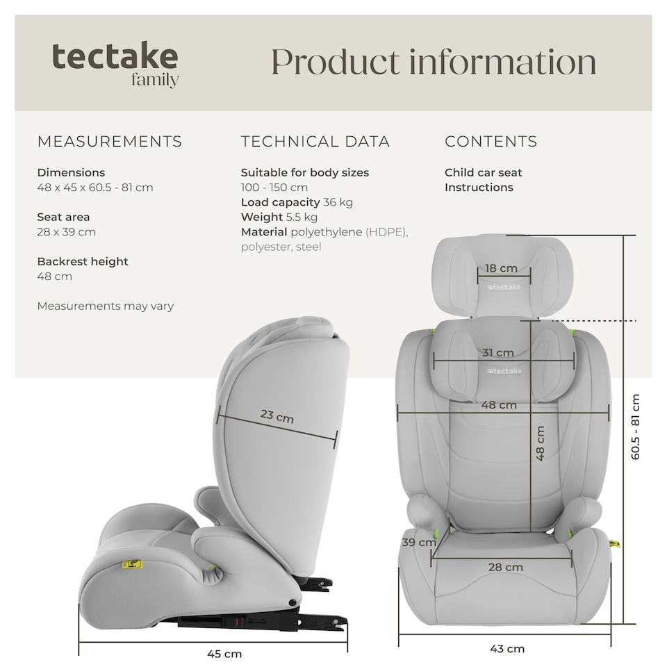 image 1 of Car Seat Levi - ECE R129-03, i-Size and ISOFIX approved, washable cover | Grey | light grey | 45 x 48 x 81 cm | 1