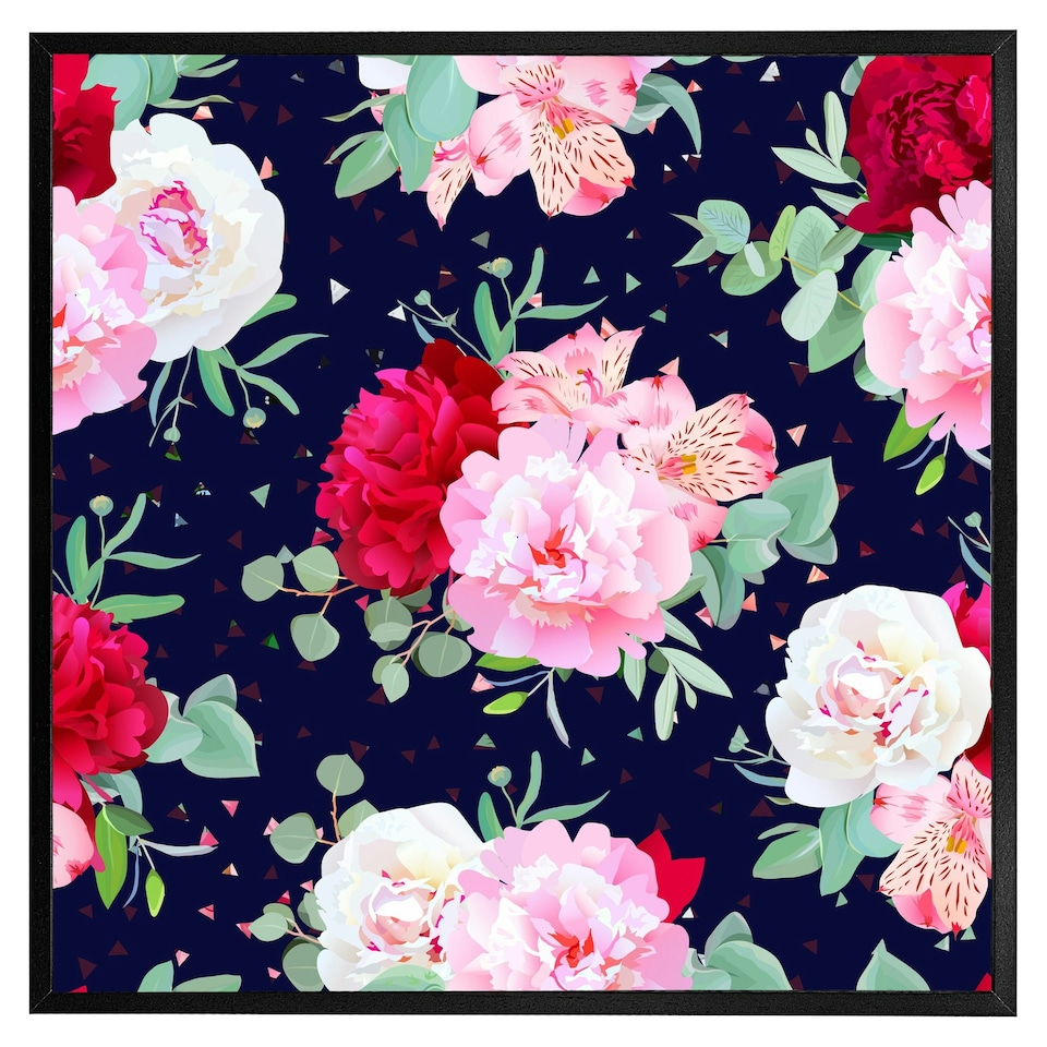 image 1 of Roses on navy (Picture Frame) Brown | L