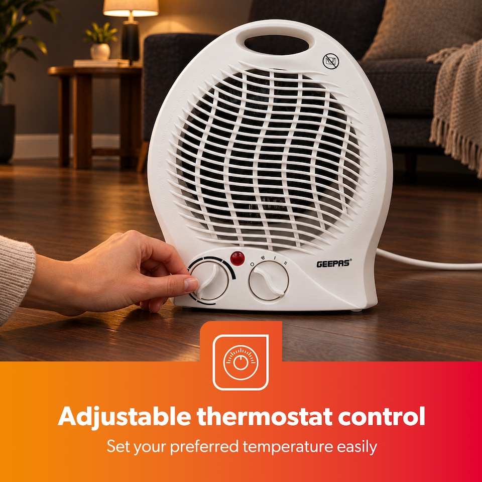 image 1 of GEEPAS Portable Fan Heater With 2 Heat Settings 2000W White