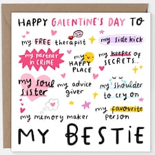 My Bestie Galentine's Day Card, Best Friend, Galentine's, Soul Sister, Shoulder To Cry On, Partner In Crime
