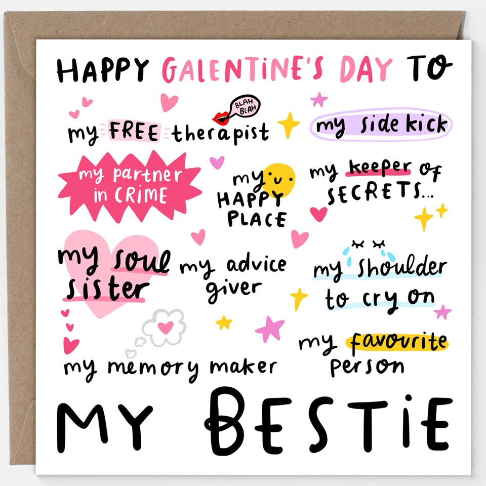 image 1 of My Bestie Galentine's Day Card, Best Friend, Galentine's, Soul Sister, Shoulder To Cry On, Partner In Crime