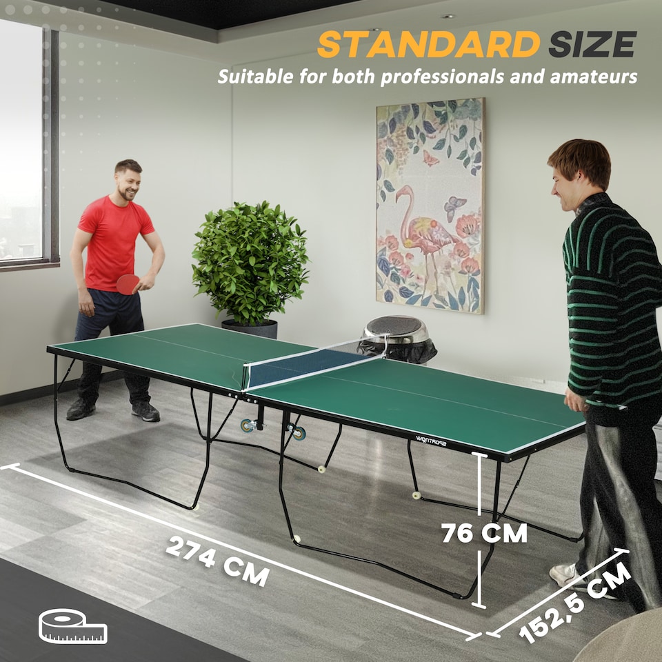 image 1 of SPORTNOW 9FT Folding Table Tennis Table with 8 Wheels, Indoors, Green