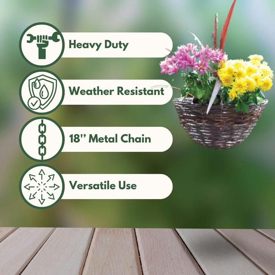 image 1 of Marco Paul Dark Brown Rattan Hanging Garden Basket 14" | Brown