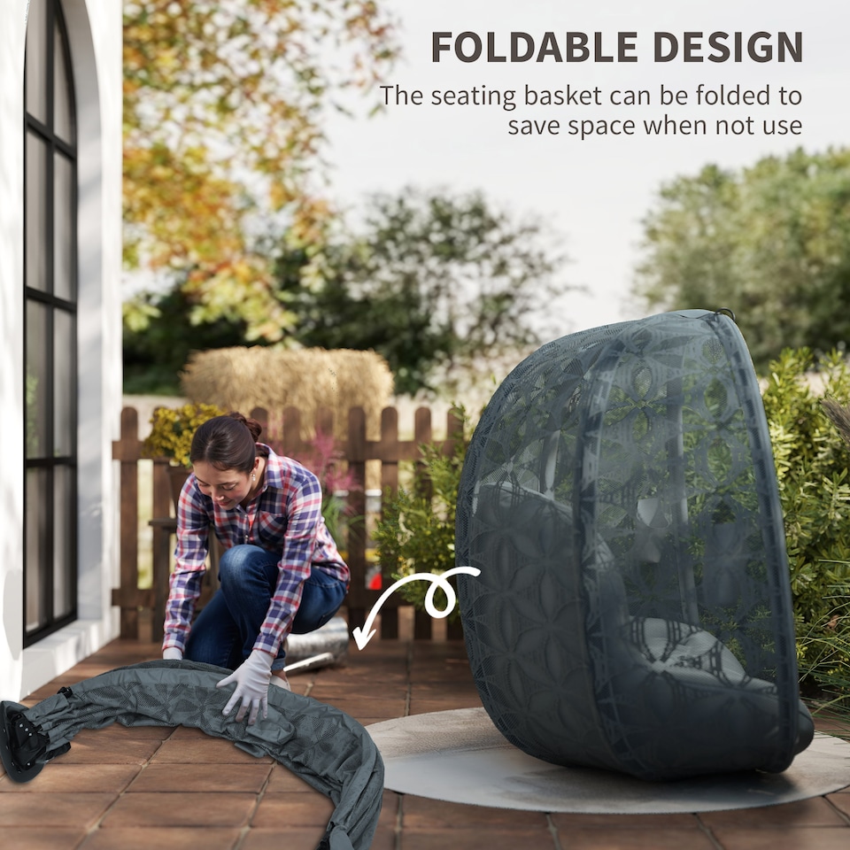 image 1 of Outsunny Double Hanging Swing Chair w/ Stand & Cup Holders, Charcoal Grey | Grey