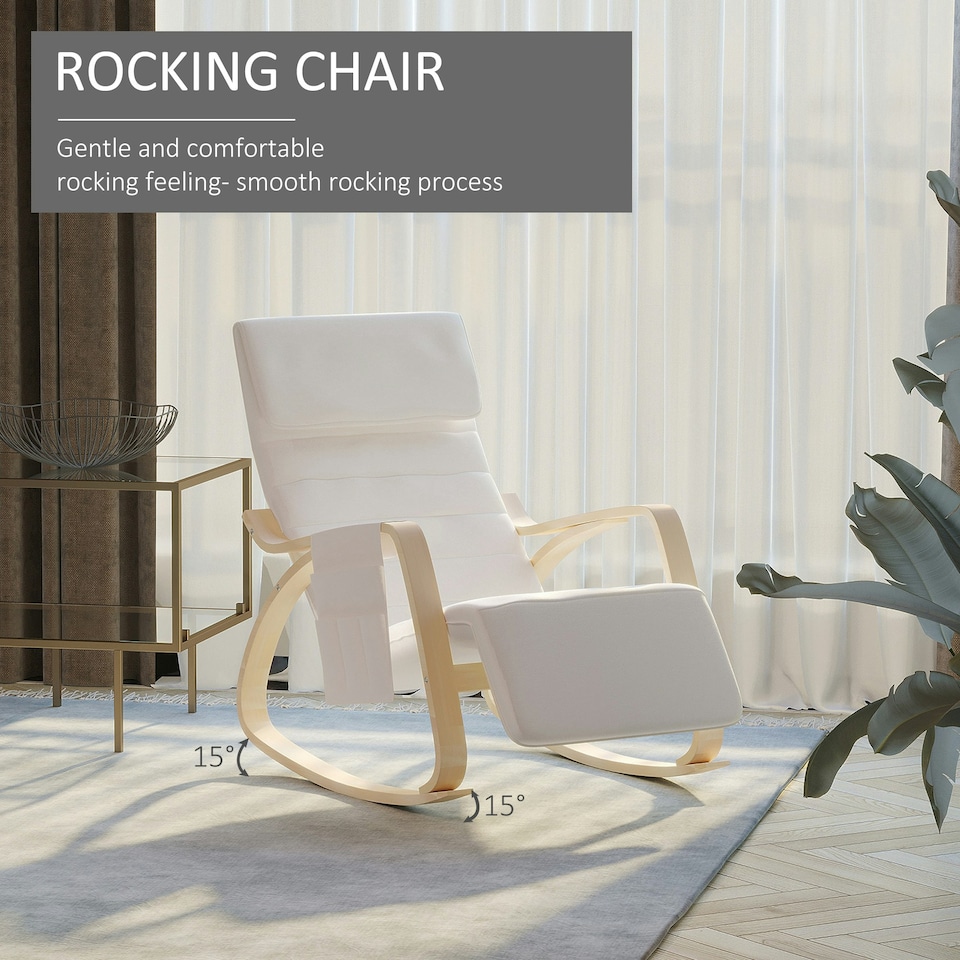 image 1 of HOMCOM Rocking Chair Recliner Armchair with Adjustable Footrest, Cream White