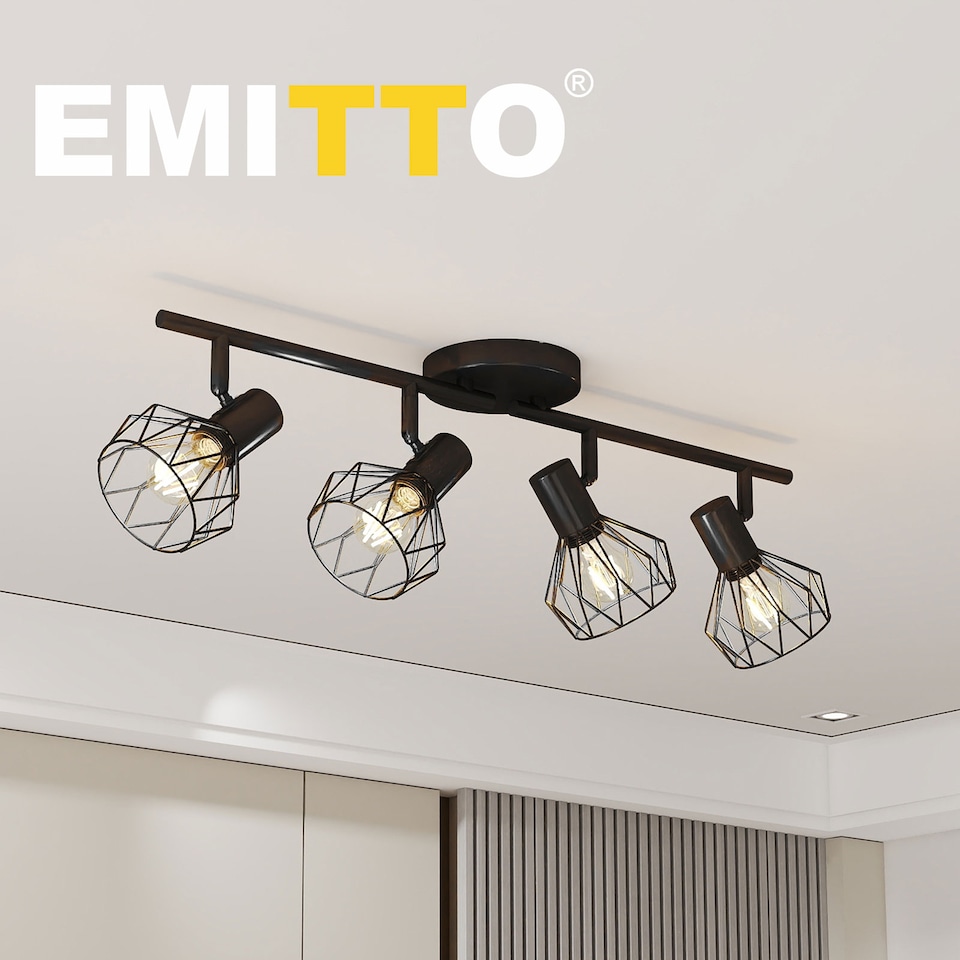 image 1 of EMITTO 4-Way Spotlight Ceiling Light Adjustable Vintage Black Metal E14 Fixture