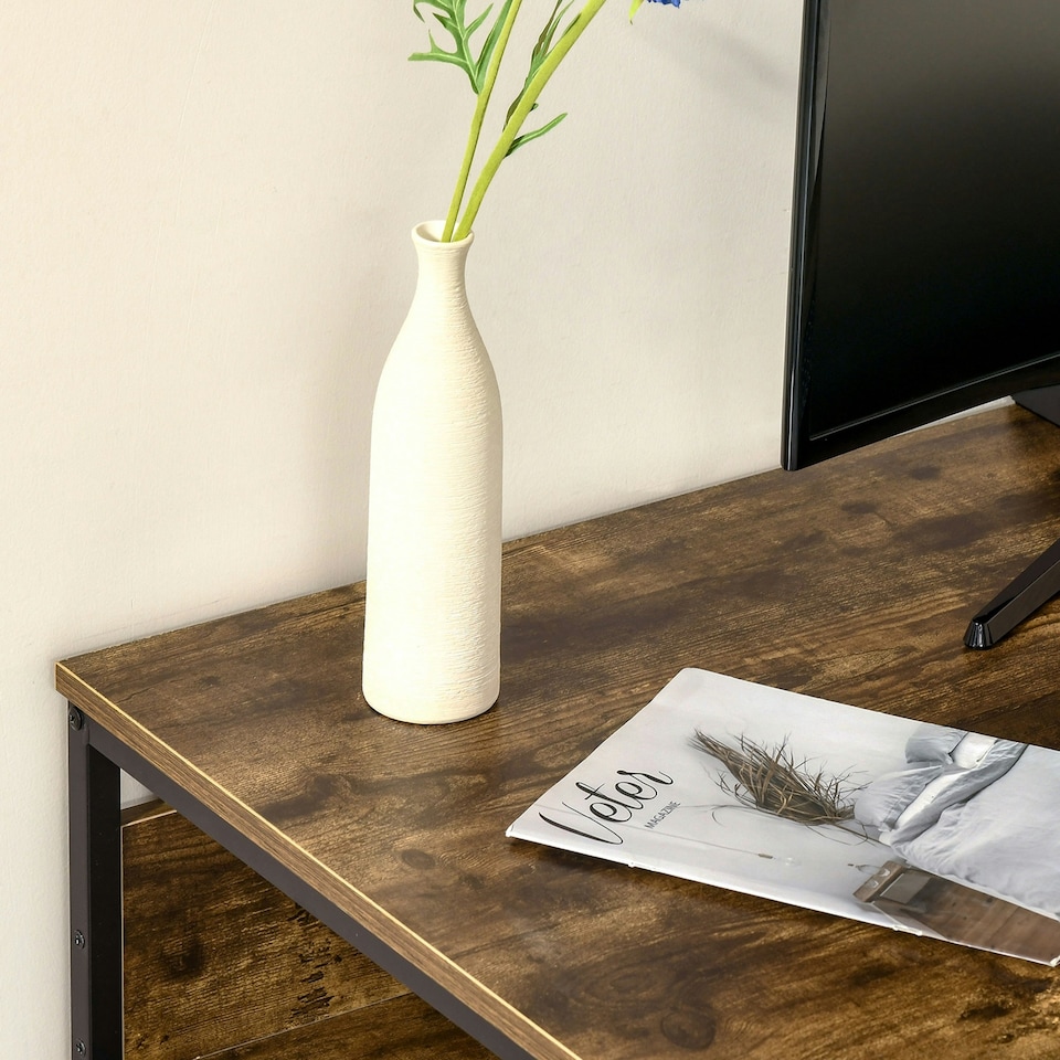 image 1 of HOMCOM Home Office Computer Writing Desk Study Workstation w/ Storage, Brown
