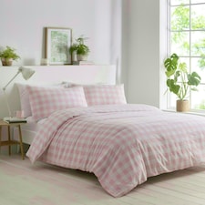 Portfolio Home Gingham Check Bedding Duvet Cover Set With Pillow Cases Pink | Double
