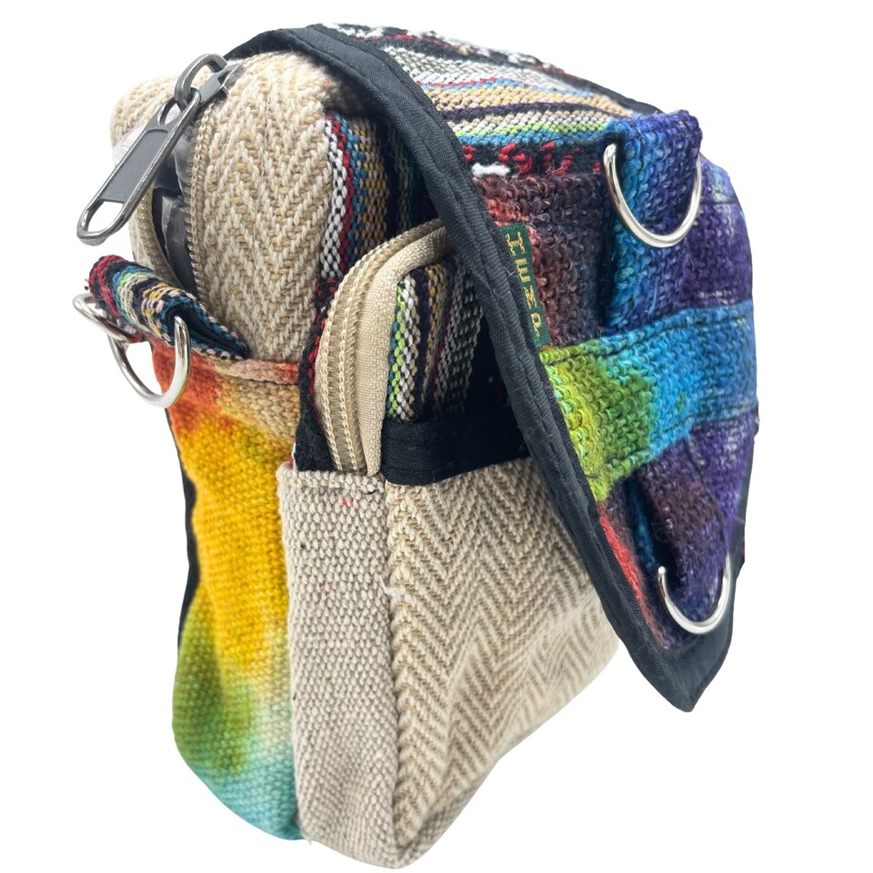 image 1 of Tie-Dye Hemp Messenger Bag - Sustainable Hemp and Cotton, Removable Strap