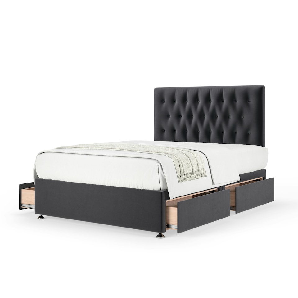 image 1 of Memory Maestro Memory Foam Graphite Plush Velvet 4 Drawer Divan Set And Lona Headboard Small Double