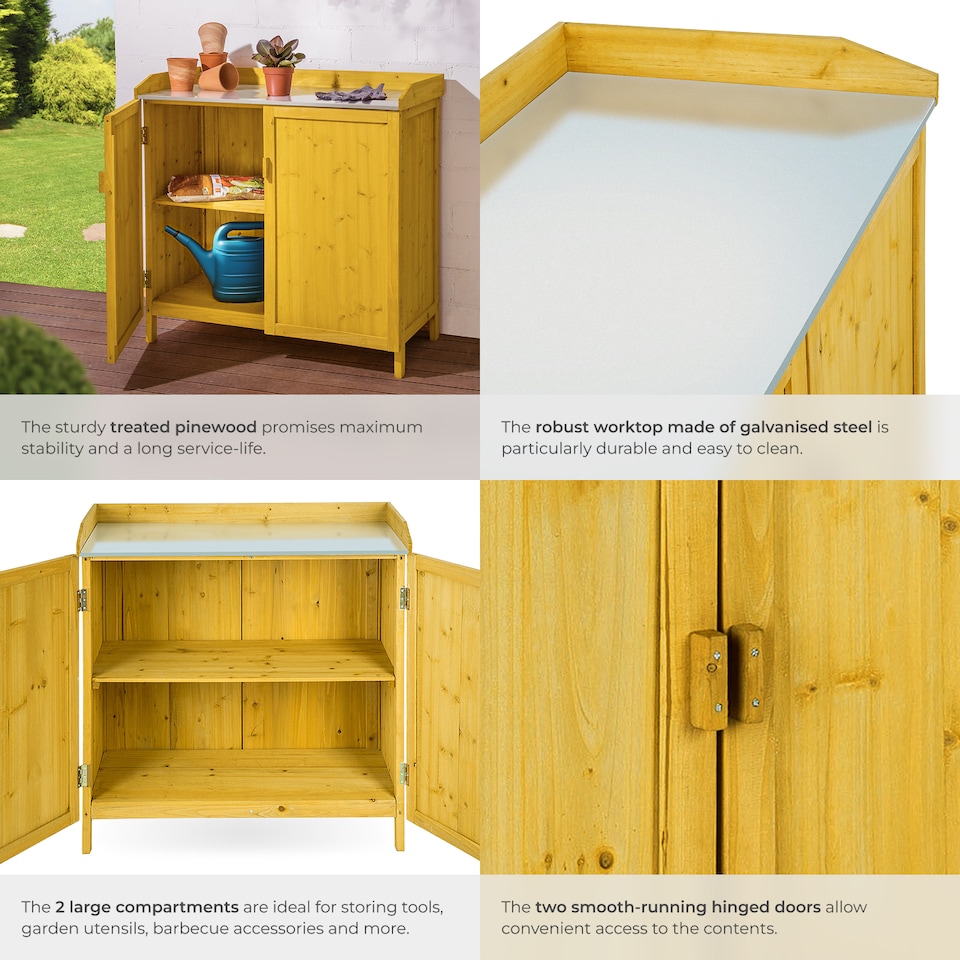 image 1 of Gardening Cabinet Vita - with galvanised zinc worktop, protected storage, 98 x 48 x 95 cm
