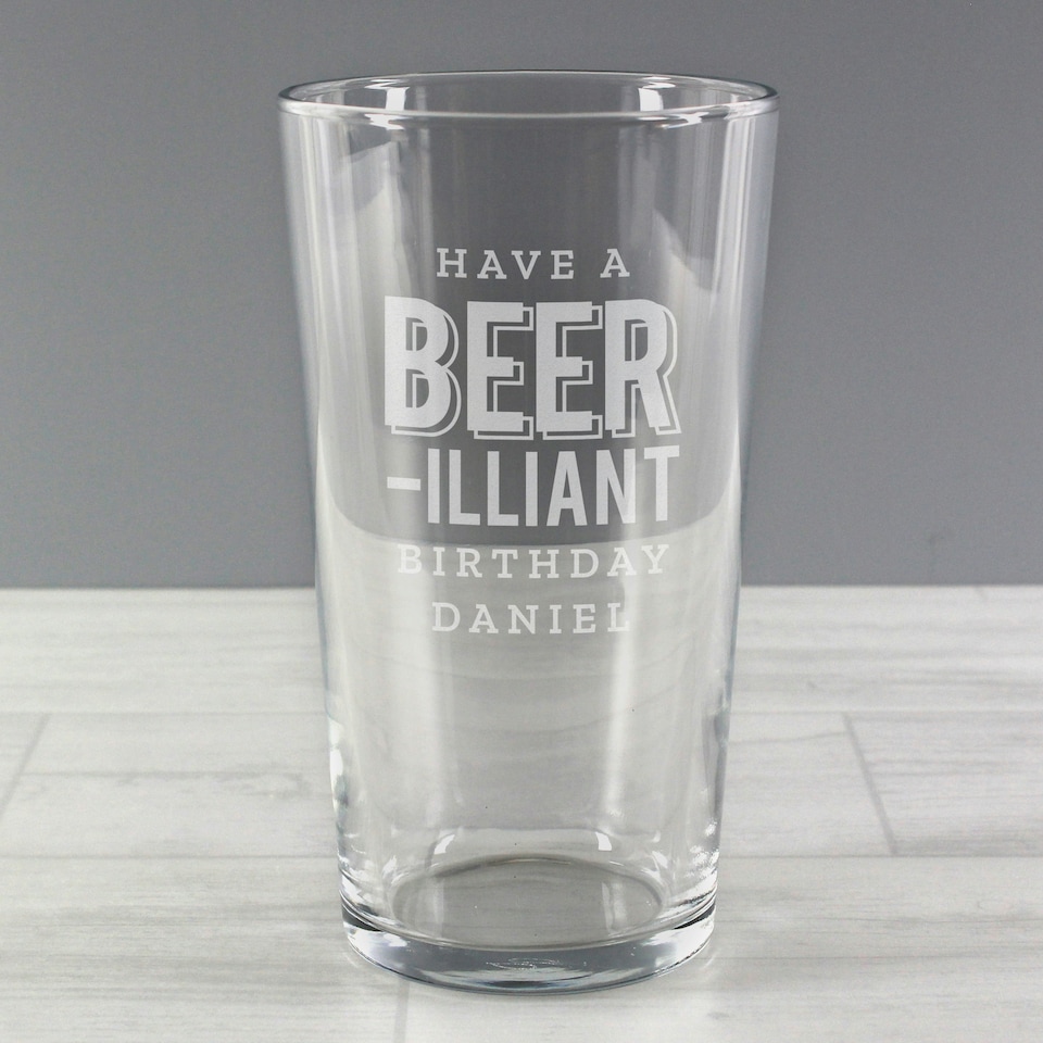 image 1 of Personalised Beer-Illiant Birthday Pint Glass Clear