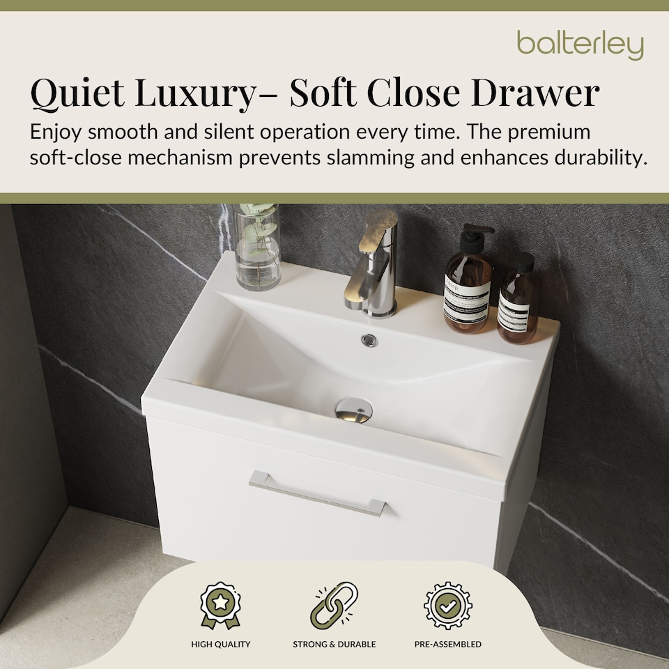 image 1 of Bathroom 1 Soft Close Drawer Wall Hung Vanity Unit Basin, White, 600mm | White | Gloss White | 399 x 610 x 390mm