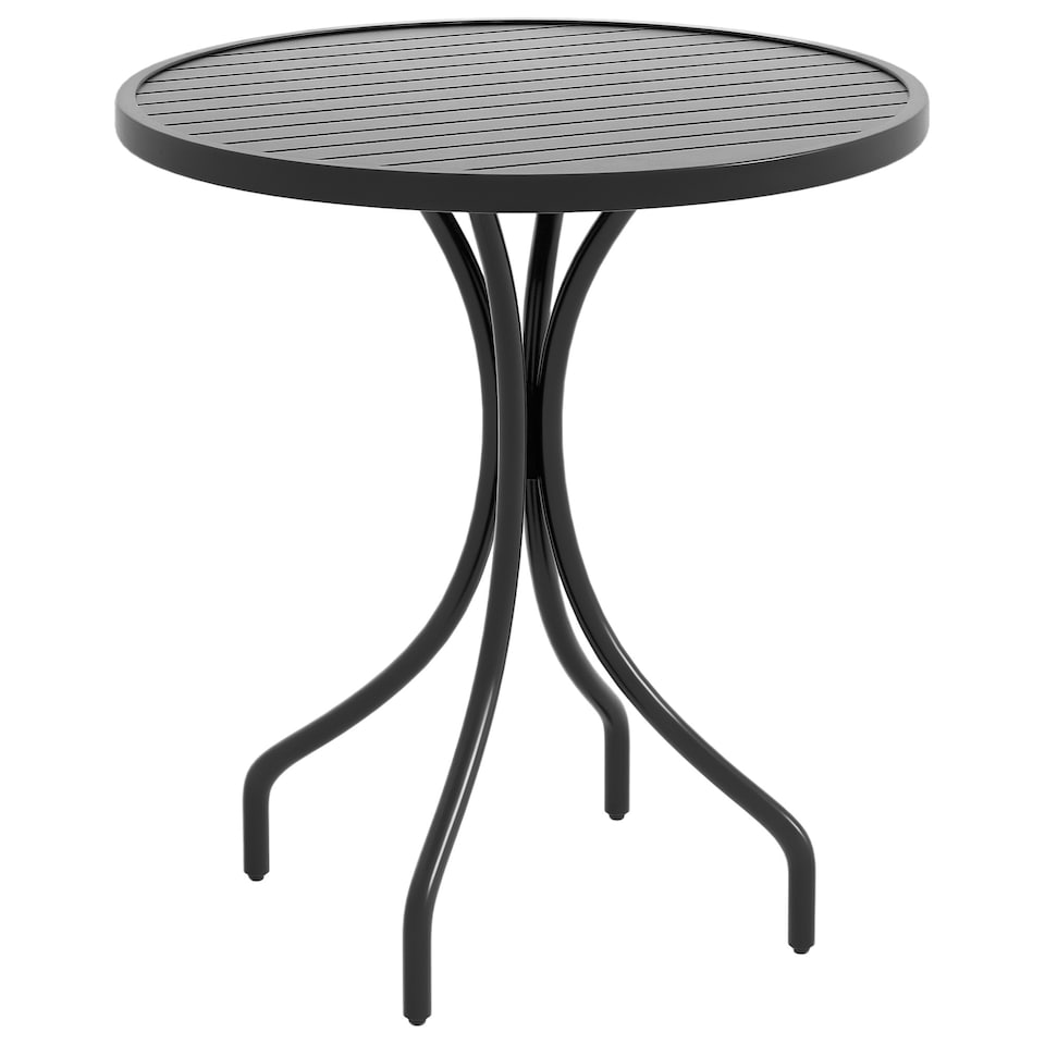 image 1 of Outsunny Round Garden Table Outdoor Side Table with Steel Frame Black