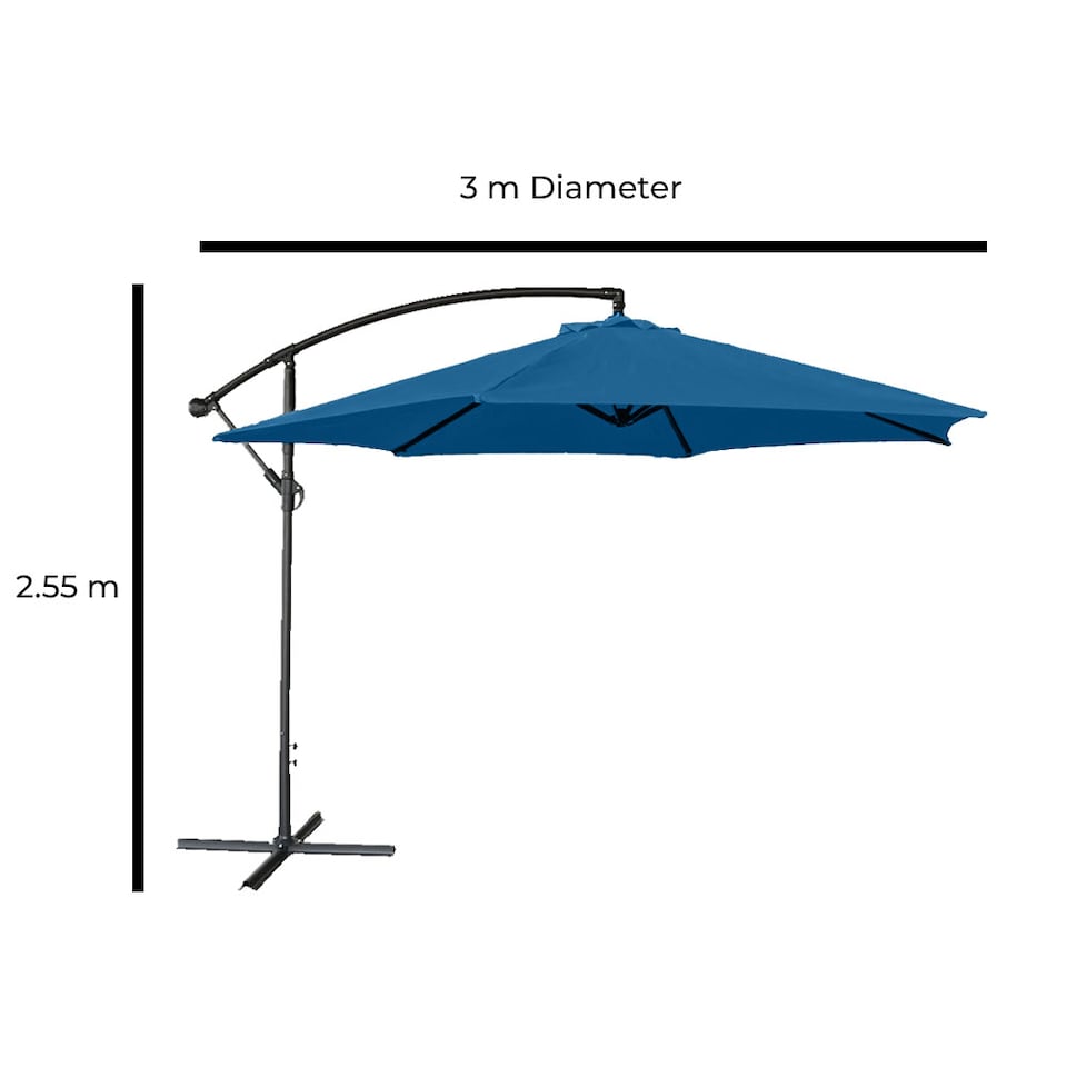 image 1 of JSH Apollo Banana Cantilever Parasol with Built in LED Lights for Garden Patio Sunshade - Navy Blue
