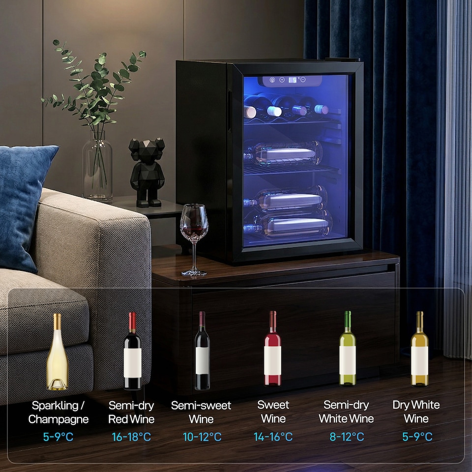 image 1 of HOMCOM 16 Bottle Wine Cooler, 4-16°C Under Counter Drinks Beer Wine Fridge