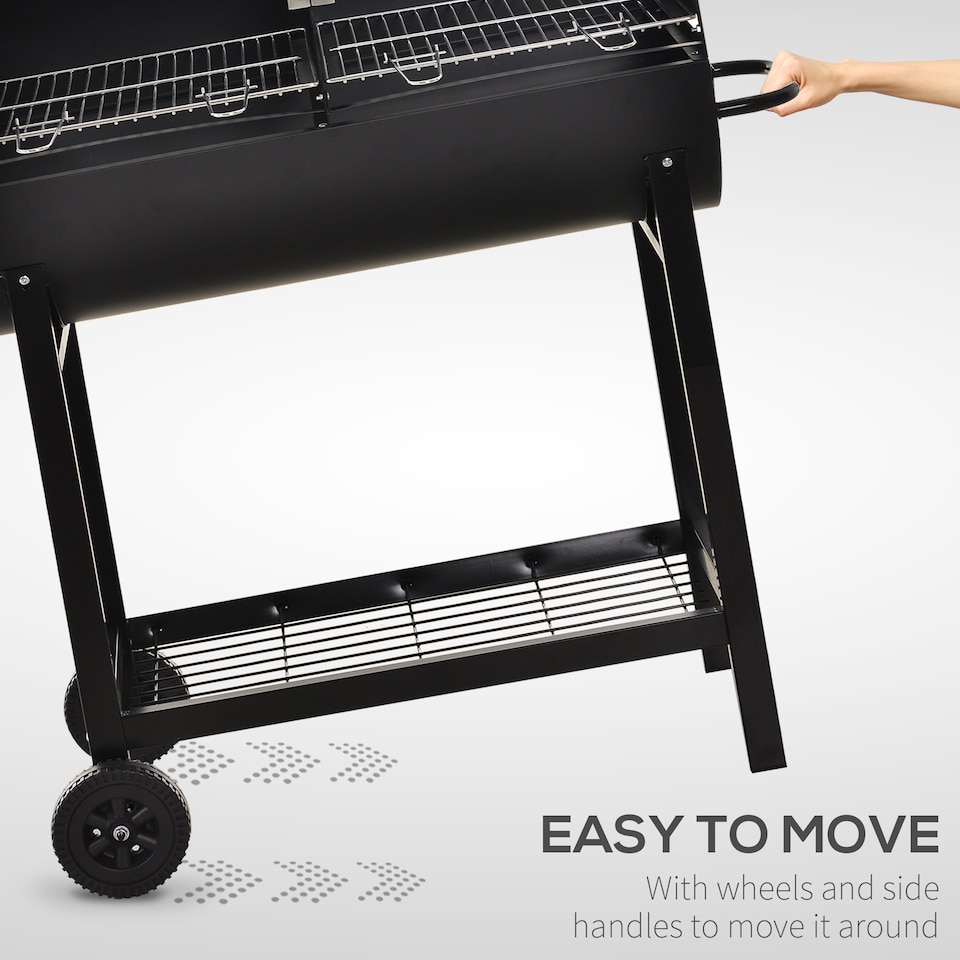 image 1 of Outsunny Trolley Portable Outdoor Charcoal Barbecue Grill Cart 2 Rolling Wheels Black