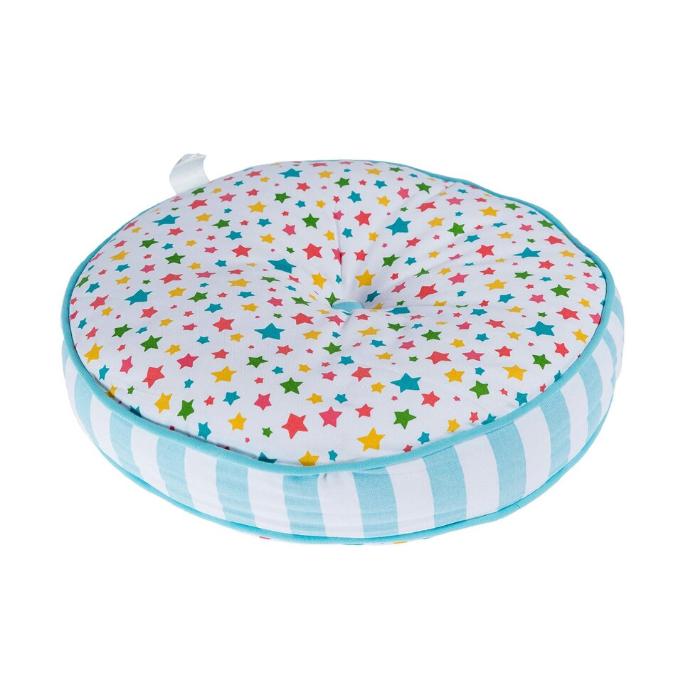 image 1 of Homescapes Multi Stars & Blue Stripes Round Floor Cushion Multi