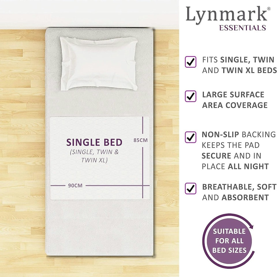 image 1 of Washable Bed Protector/Pad with Tucks - Single Bed Size, Premium Mattress Protector for Incontinence & Bed Wetting, Absorbs up to 8 Cups, 90x85 cm White White | 1 pack | Single