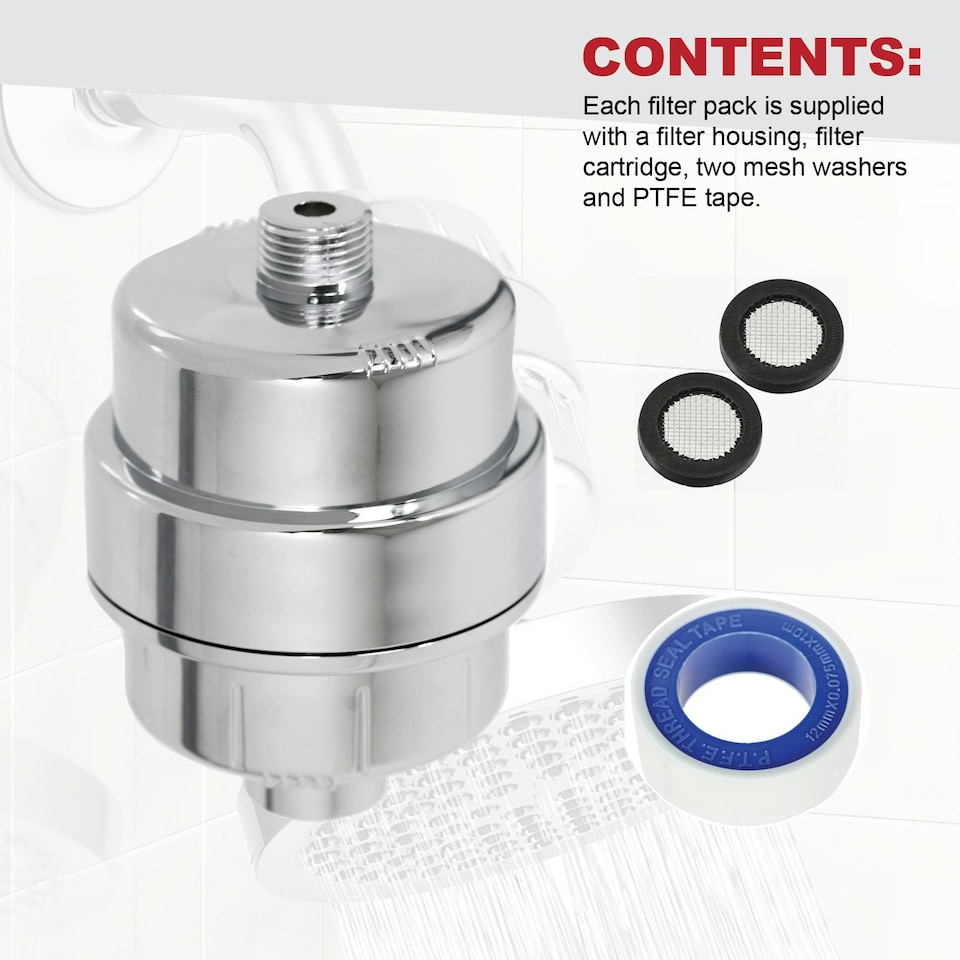 image 1 of SPARES2GO Universal Shower Head 15 Stage Filter Hard Water Purifier Softener (Chrome Effect) Silver