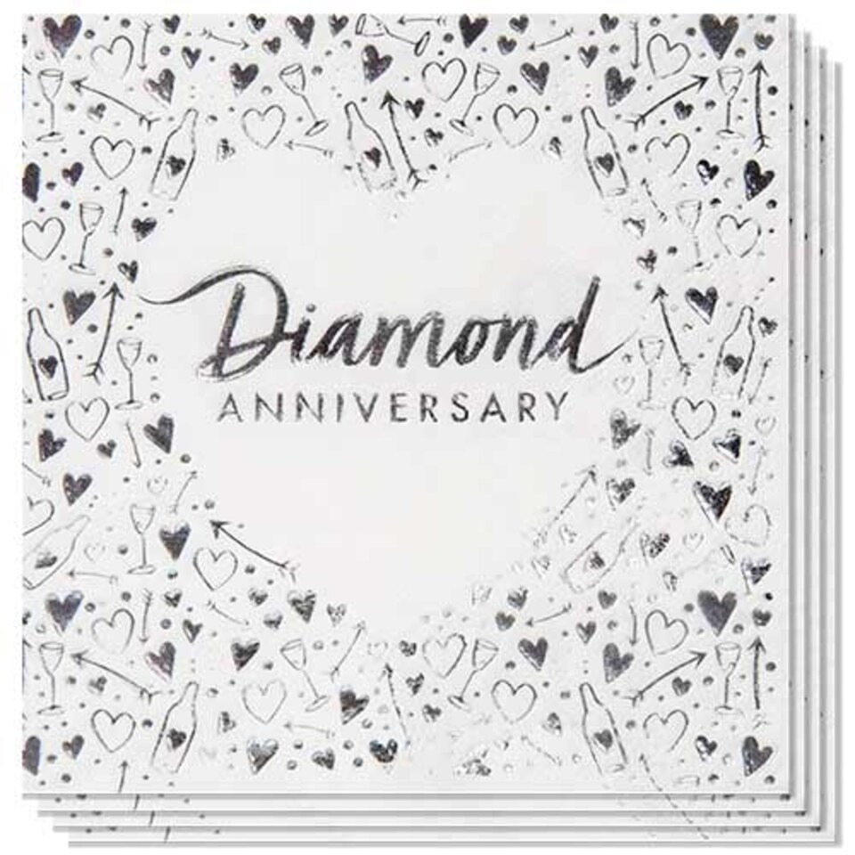 Diamond Anniversary Foiled Luncheon Napkins 33cm 3Ply - Pack of 16