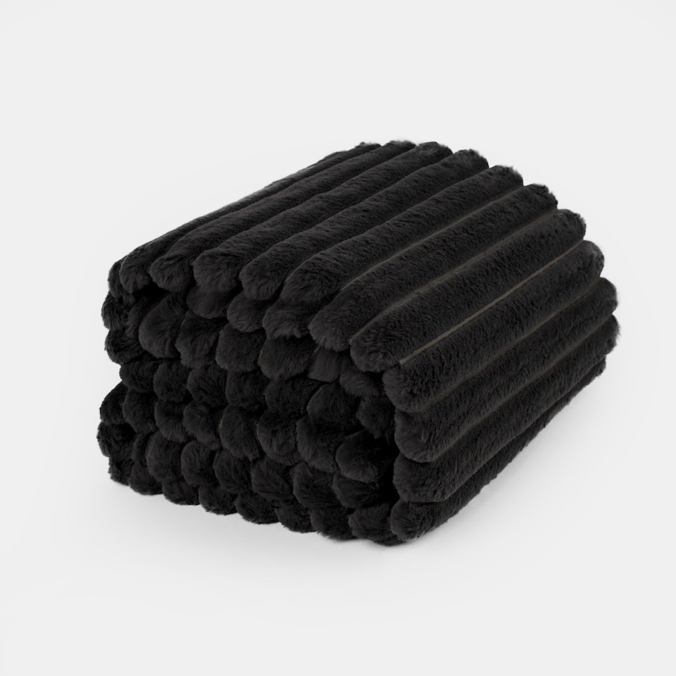 image 1 of OHS Faux Fur Ribbed Fleece Throw Blanket Winter Warm Supersoft