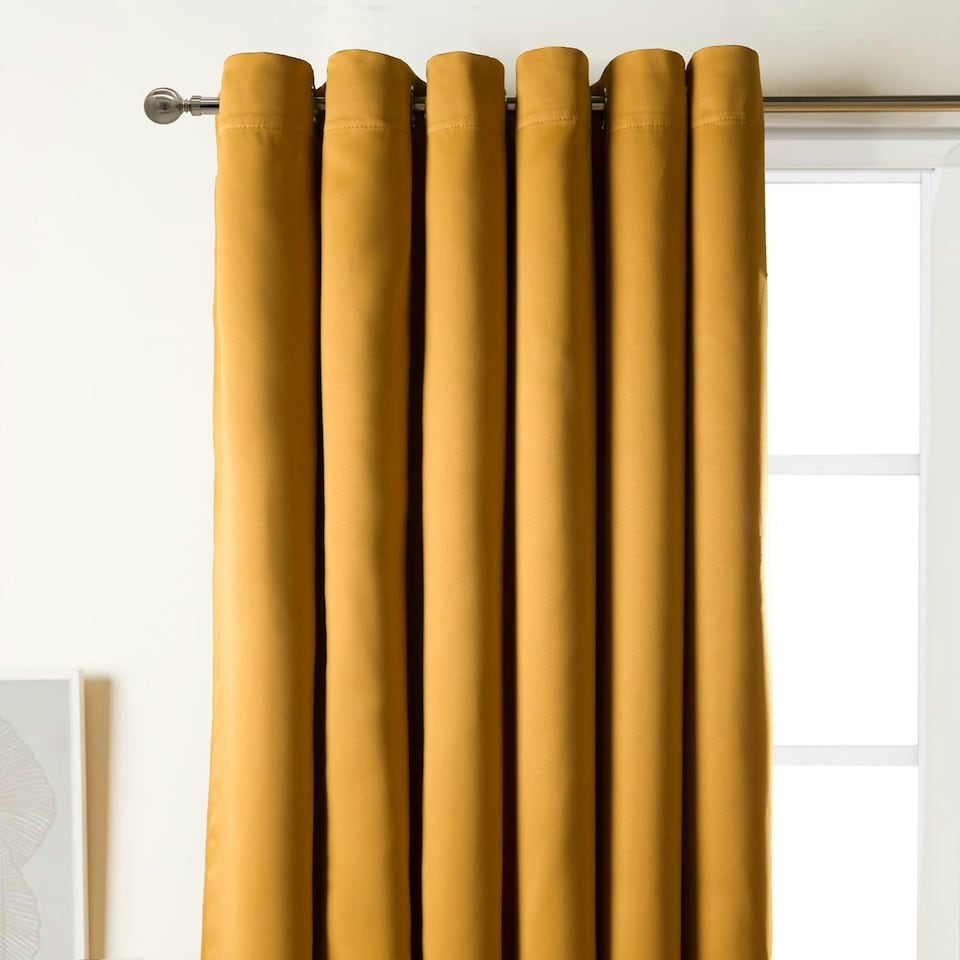 image 1 of OHS Blackout Thermal Insulated Eyelet Curtains, 66x72" - Ochre Yellow